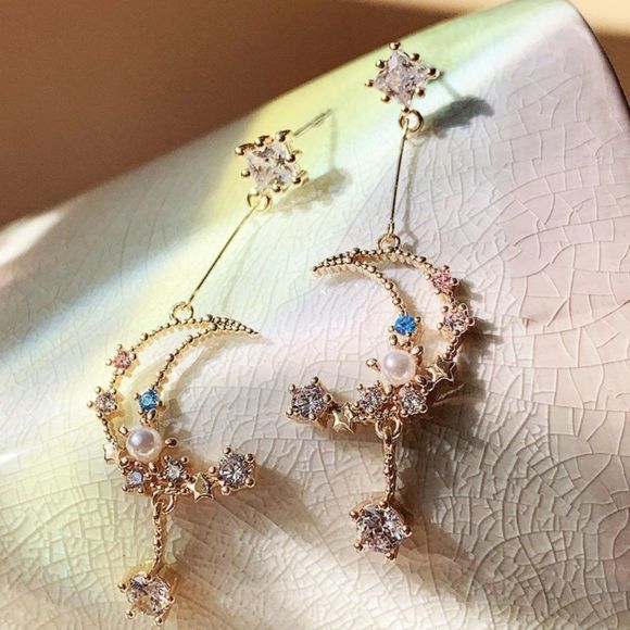 Moon and Star Dangle Earrings - Picture 10 of 11